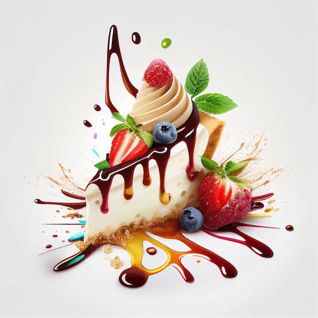 Illustration piece of cake sweet dessert on white background Created with Generative AI technology