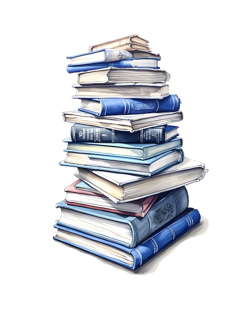 Illustration of a pile of books drawn by blue ballpoint pen