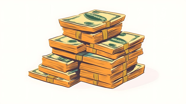 Photo illustration of a pile of money on white background