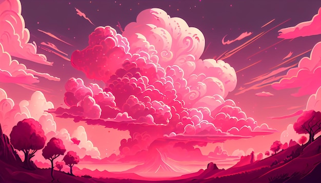 An illustration of a pink sky with fantasy pink clouds in it Generative AI