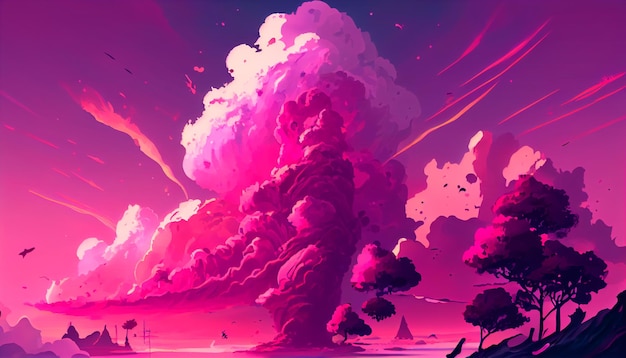 An illustration of a pink sky with fantasy pink clouds in it Generative AI