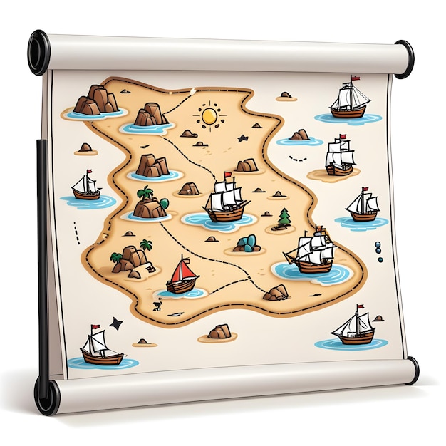 Illustration Of A Pirate Map With A Sailboat On A White Background