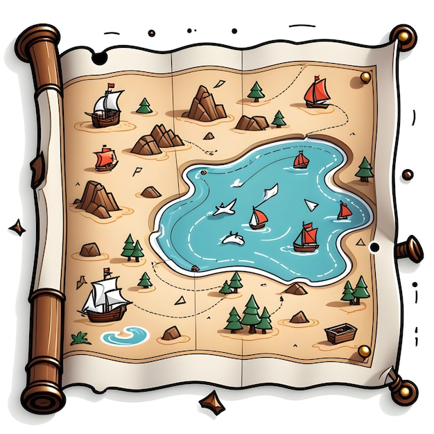 Illustration Of A Pirate Map With A Treasure Island In The Background