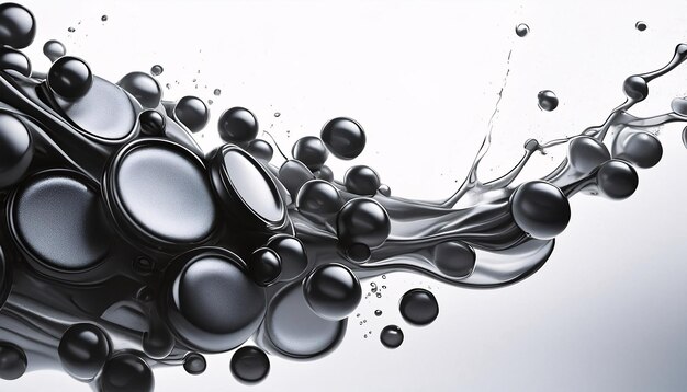 Illustration of pitch black liquid white background details and texture of the liquid