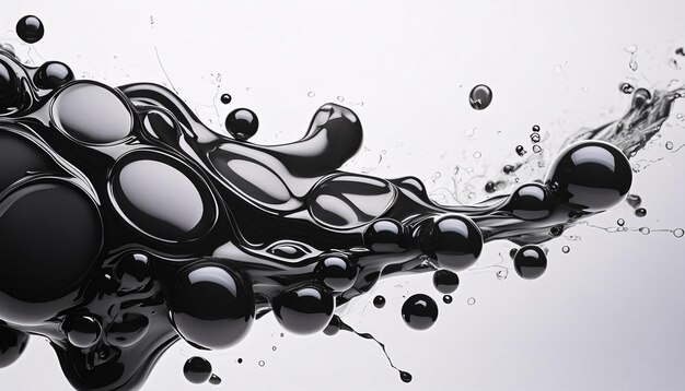 Illustration of pitch black liquid white background details and texture of the liquid