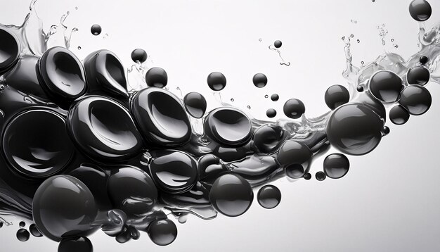 Illustration of pitch black liquid white background details and texture of the liquid