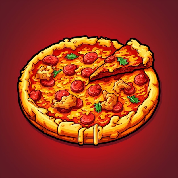 illustration of a pizza with pepperoni and sausage on a red background generative ai