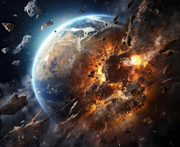 Illustration of the planet Earth burning Burning world earth