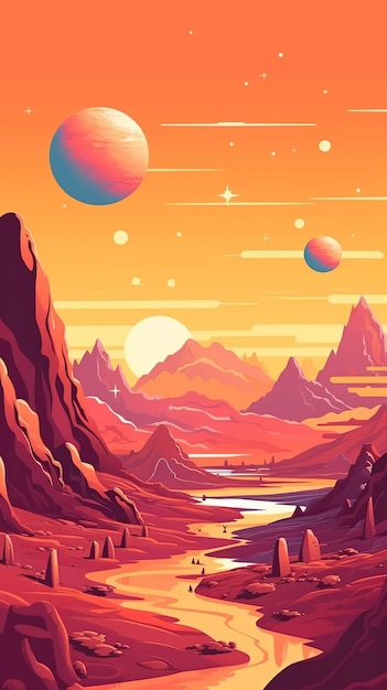 illustration planet fantastic landscape