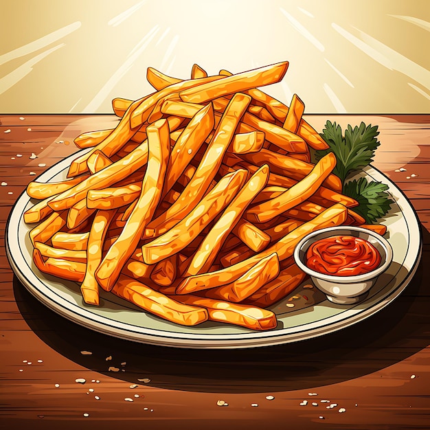 illustration of a plate full of fries