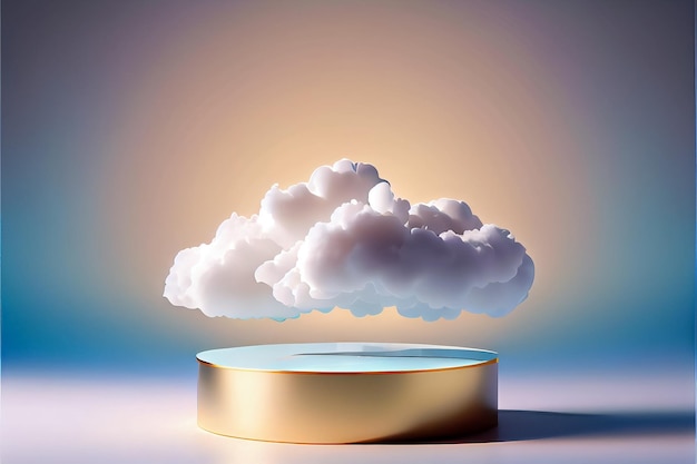 Illustration of podium backdrop for product display with dreamy sky background AI