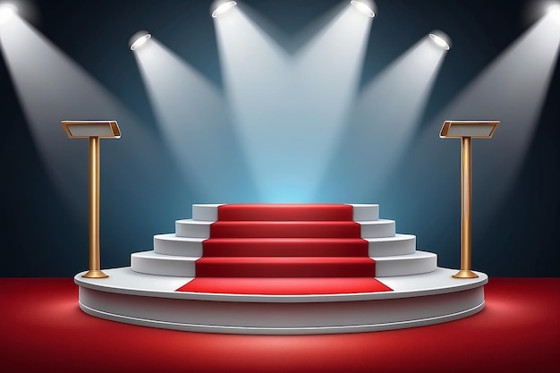 Illustration of Podium Template Realistic Winner Podium with Red Carpet and Bright Light