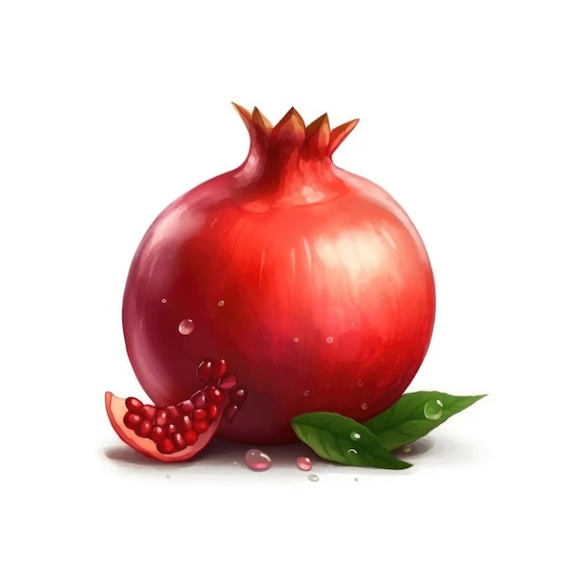 Illustration of pomegranate isolated on white background in cartoon style AI generative