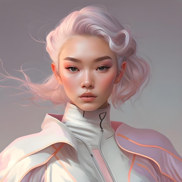 Illustration of a portrait of an Asian girl using AI generative