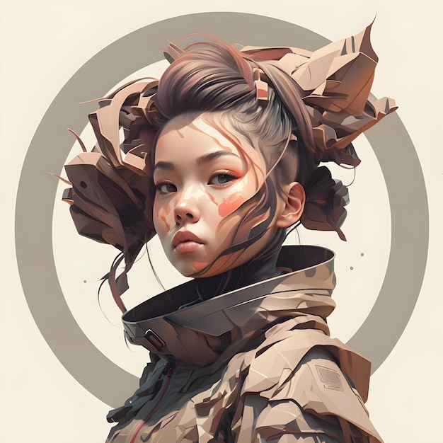 Illustration of a portrait of an Asian girl using AI generative