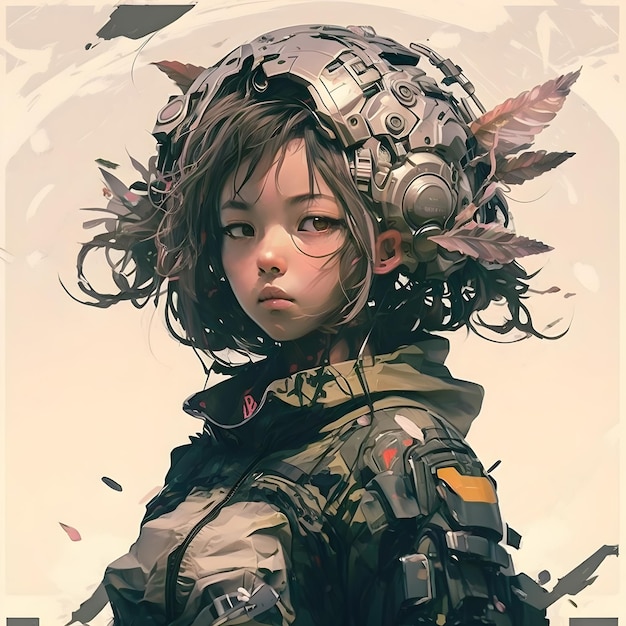 Illustration of a portrait of an Asian girl using AI generative