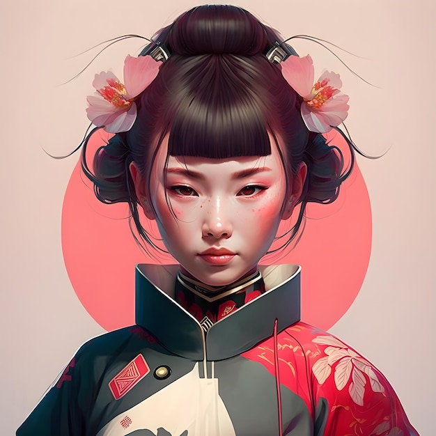 Illustration of a portrait of an Asian girl using AI generative