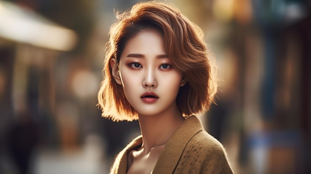 Illustration of a portrait of an Asian girl using AI generative