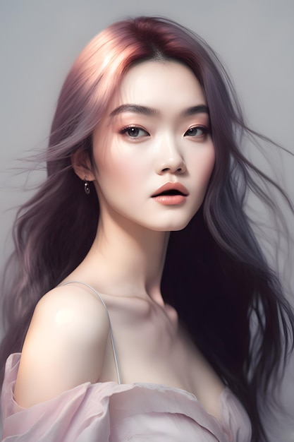 Illustration of a portrait of an Asian girl using AI generative