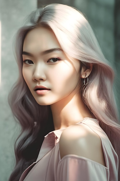 Illustration of a portrait of an Asian girl using AI generative