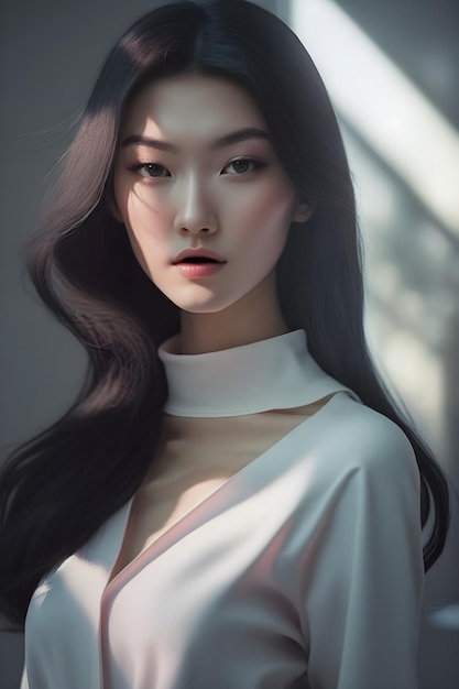 Illustration of a portrait of an Asian girl using AI generative