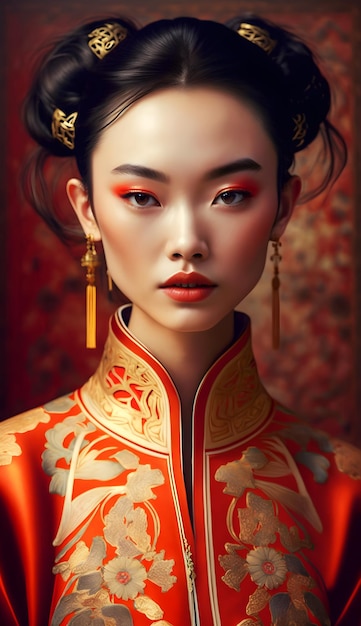 Illustration of a portrait of an Asian girl using AI generative