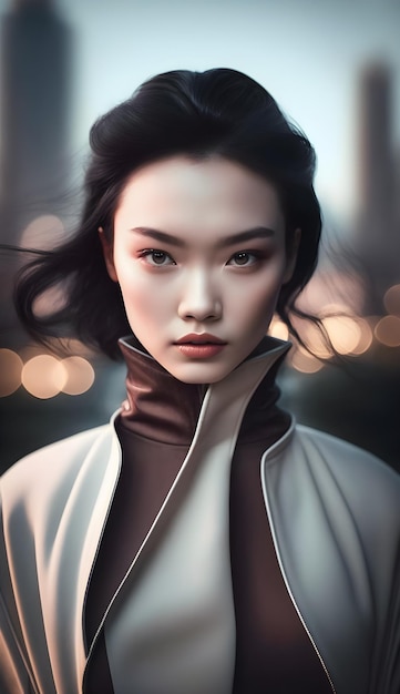 Illustration of a portrait of an Asian girl using AI generative