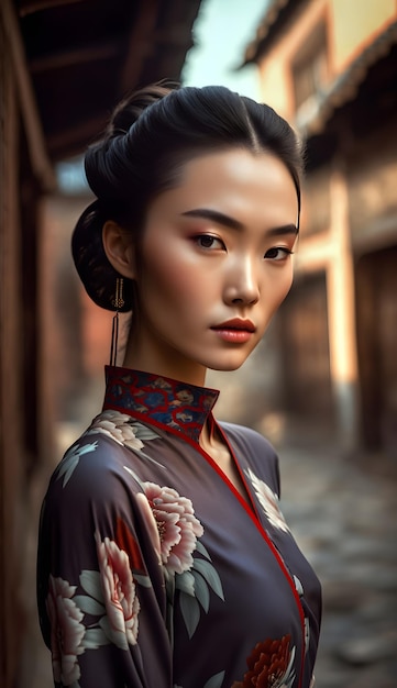 Illustration of a portrait of an Asian girl using AI generative