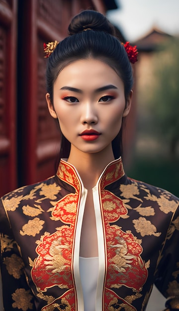 Illustration of a portrait of an Asian girl using AI generative