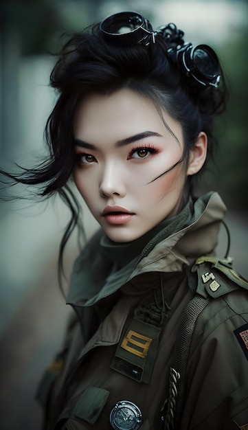 Illustration of a portrait of an Asian girl using AI generative