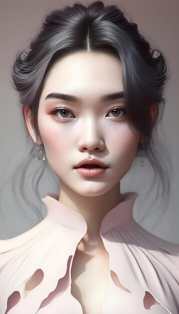 Illustration of a portrait of an Asian girl using AI generative