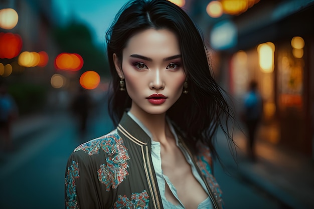 Illustration of a portrait of an Asian girl using AI generative