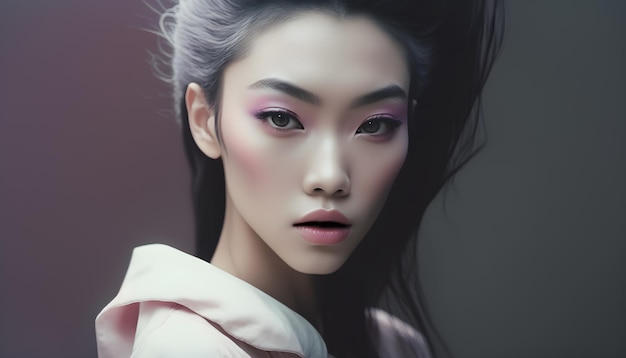 Illustration of a portrait of an Asian girl using AI generative