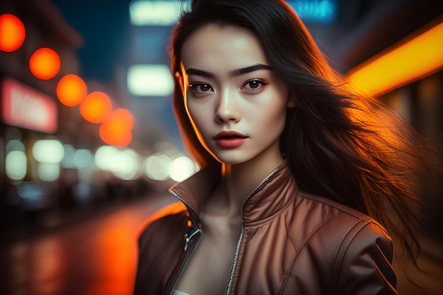 Illustration of a portrait of an Asian girl using AI generative