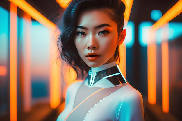 Illustration of a portrait of an Asian girl using AI generative