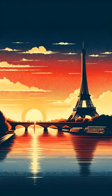 Illustration of poster eiffel tower in paris