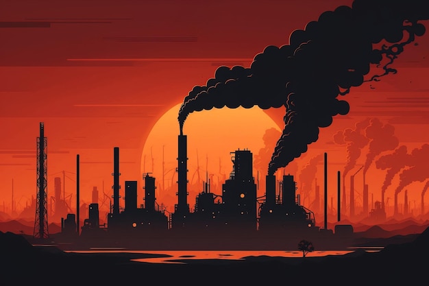 Illustration of power plant pollution background