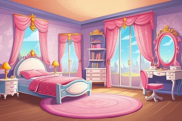 Illustration of princess bedrooms in cartoon style