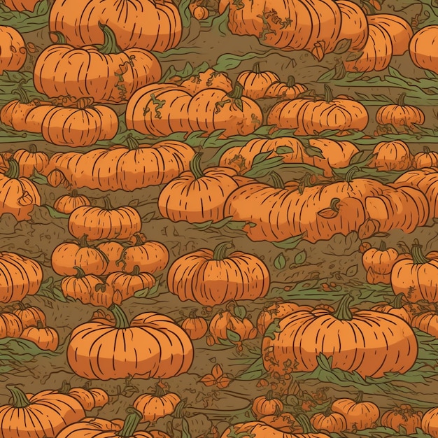 An illustration of a pumpkin patch with a lot of pumpkins.