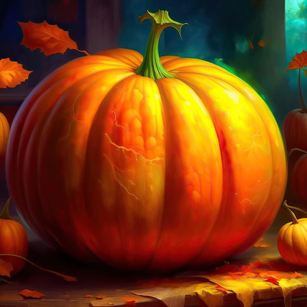 Illustration of pumpkin in realism close up