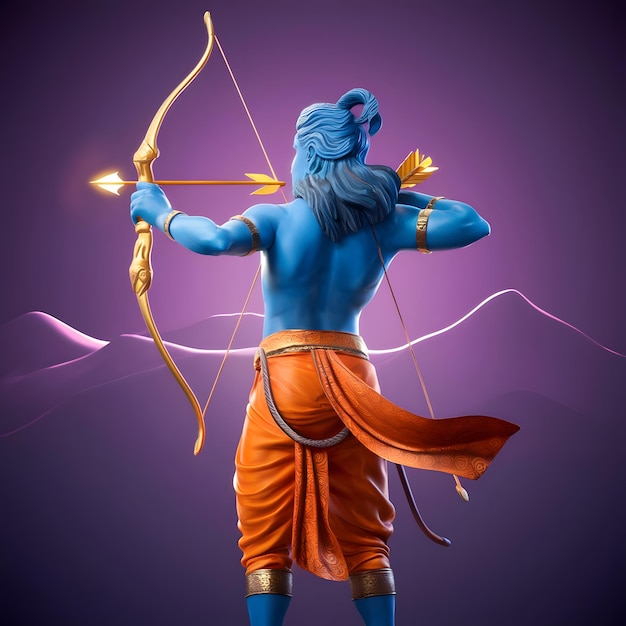 Photo illustration of ram navami 3d render concept shree ram holding a bow and arrow