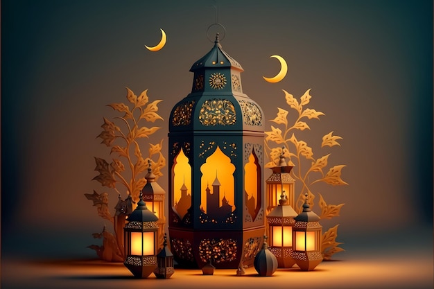 Illustration of Ramadan Lantern, 3D Render