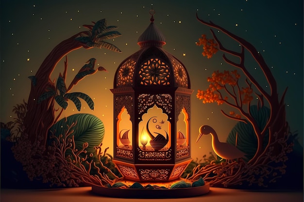 Illustration of Ramadan Lantern, 3D Render