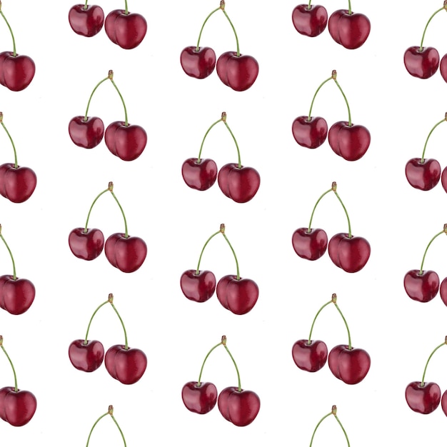 Illustration realism seamless pattern berry burgundy cherry on a white isolated background high