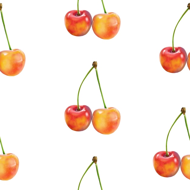 Illustration realism seamless pattern berry orange cherry on a white isolated background high