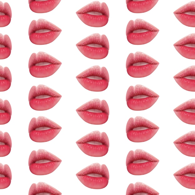 Illustration realism seamless pattern female lips of pink color on a white isolated background high