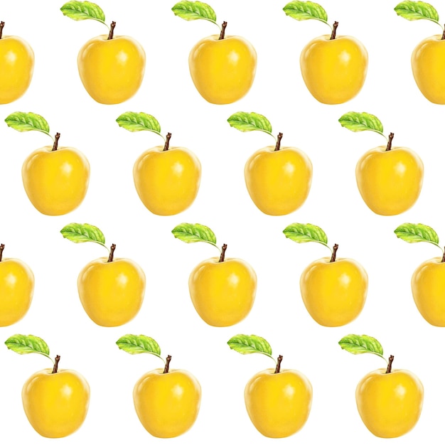 Illustration realism seamless pattern fruit apple yellow color on a white isolated background high