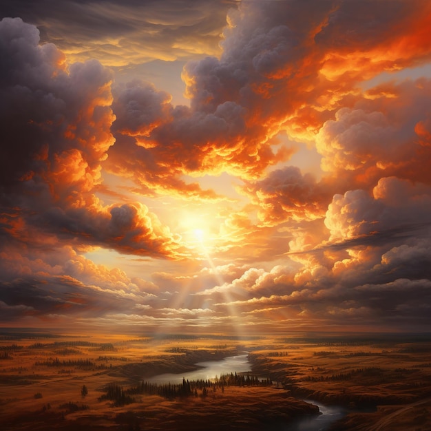 illustration of realistic sunset clouds