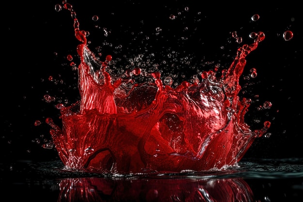 Illustration of red liquid splashing and spreading in water created with Generative AI technology