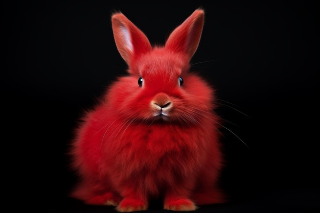 illustration of A red soft fluffy rabbit highlight color contrast Generative ai